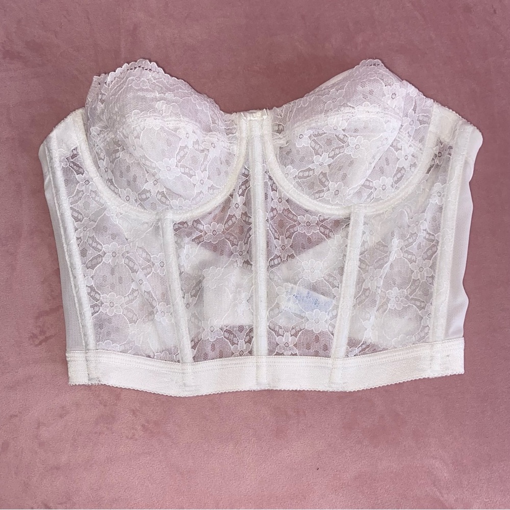 Vintage 36B Bustier Corset Top Strapless from SEARS Lace Sheer Padded Open Back